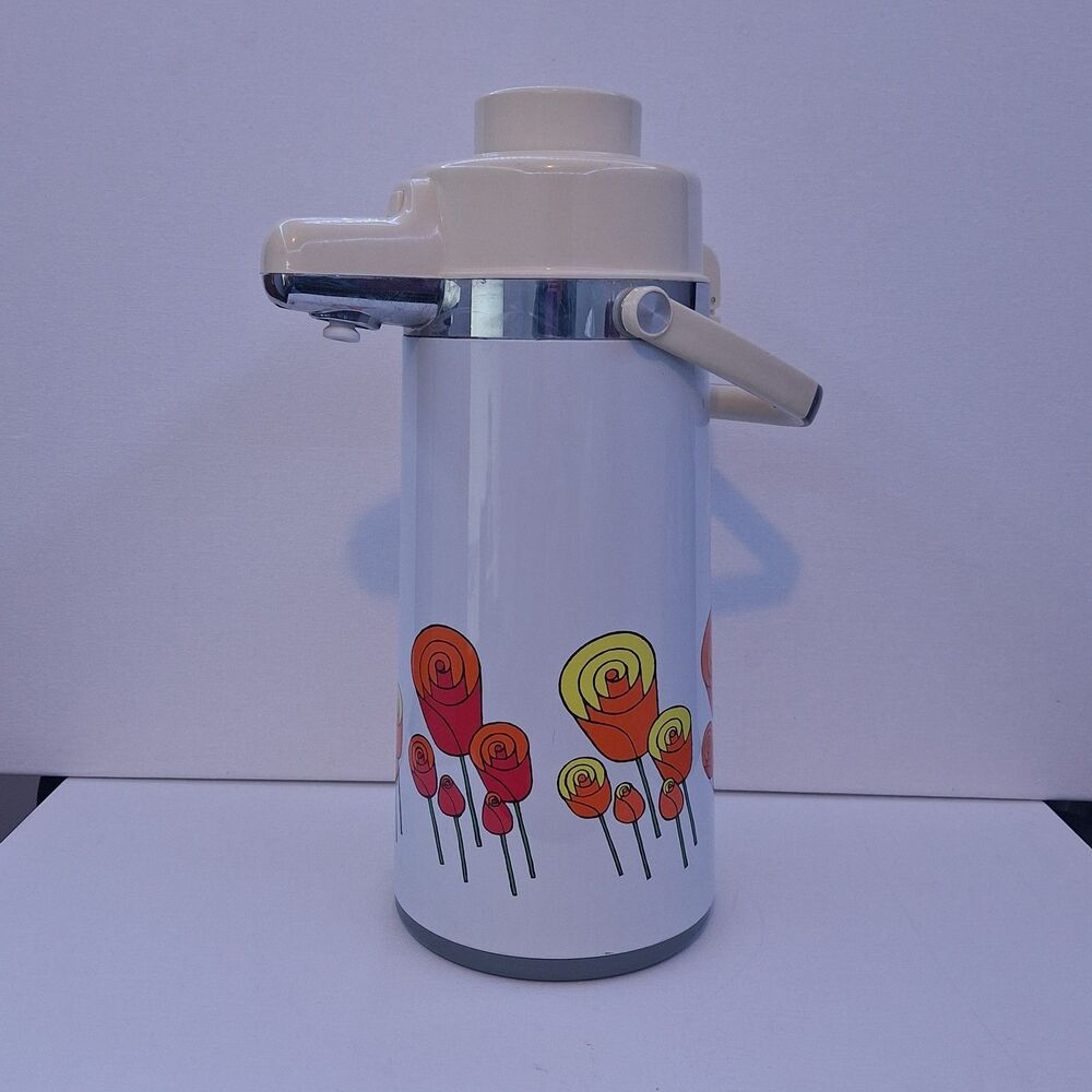 Vintage Air Pot Coffee Dispenser Vacuum Thermos Ware 64 oz MCM Floral Design